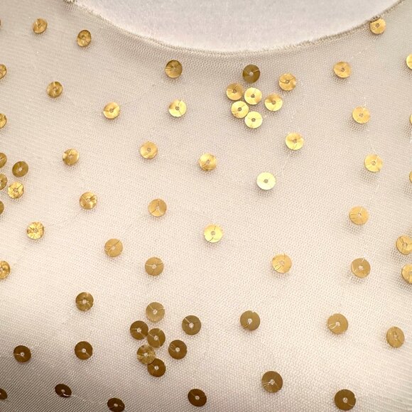 Sheer Ivory Top Embroidered with Gold Sequins Loose-Fitting & Flowing XS - Picture 3 of 10